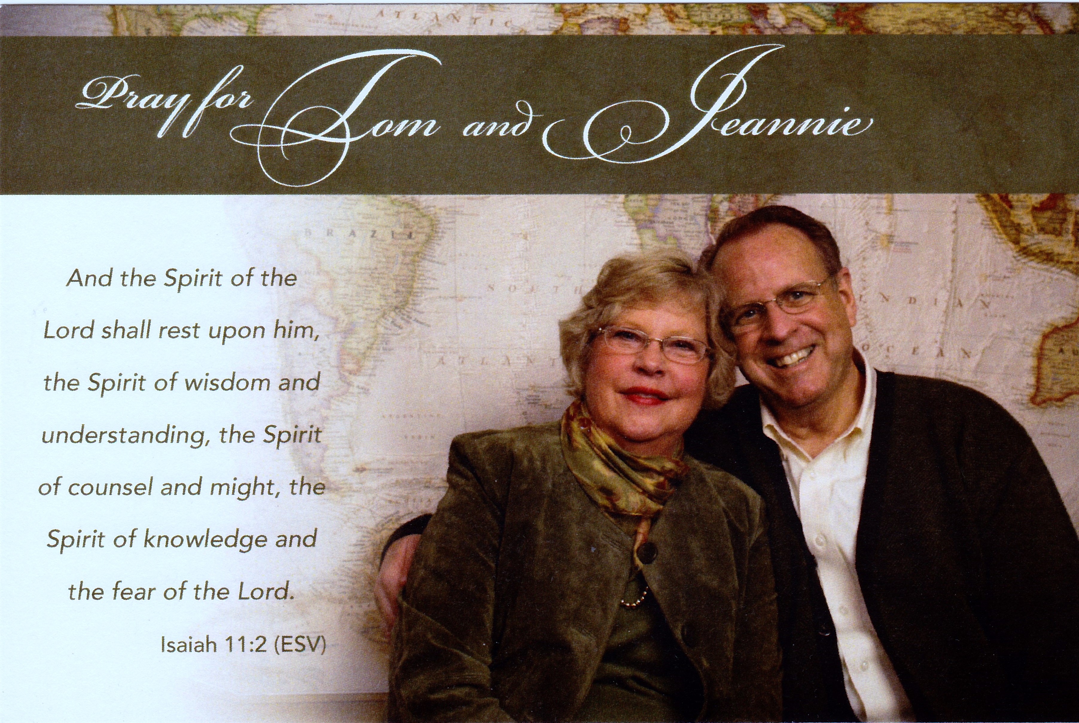 Tom & Jeannie Elliff front of prayercard